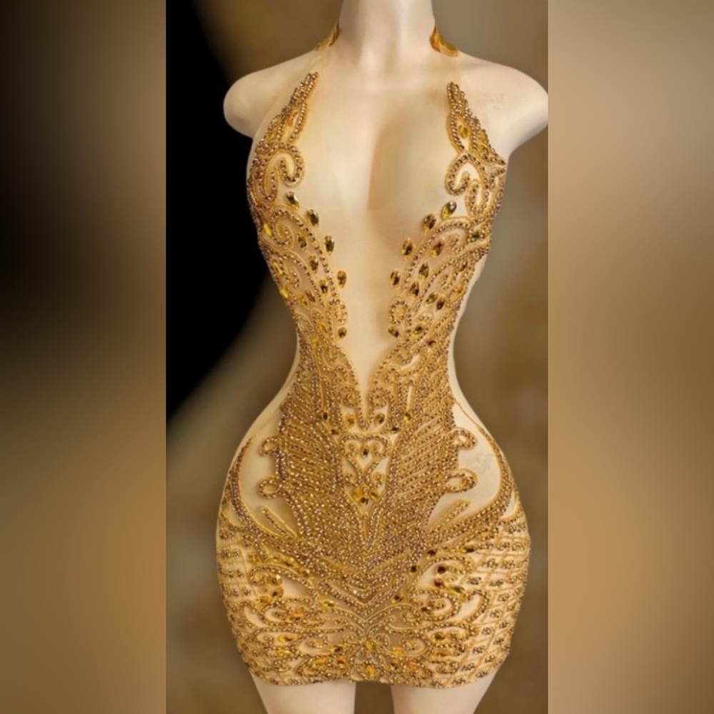Gold rhinestone mini  dress